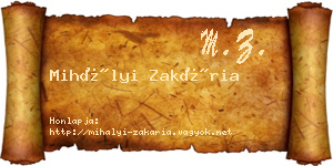 Mihályi Zakária névjegykártya
